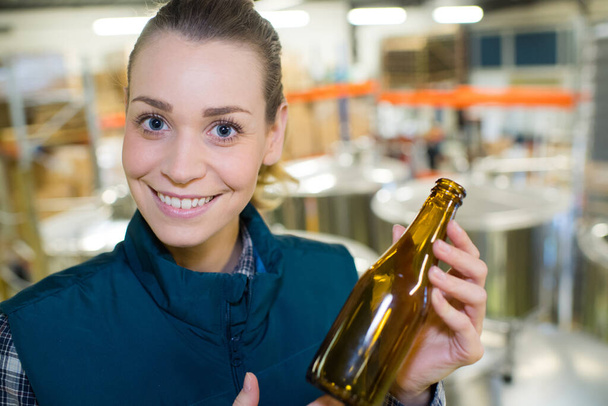 portrait of happy female brewer - Fotoğraf, Görsel