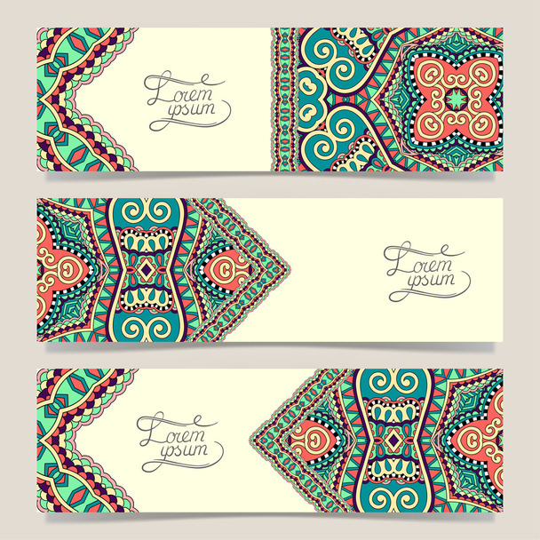 Set of three horizontal banners with decorative ornamental flowe - Vector, imagen