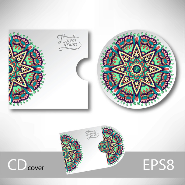 CD cover design template with ukrainian ethnic style ornament fo - Vector, Image