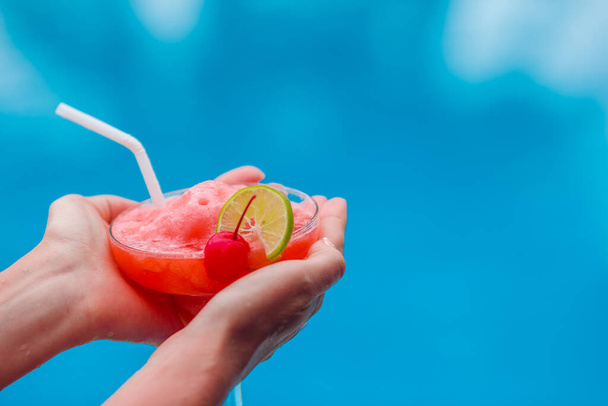 "Tasty cocktail background swimming pool" - Photo, Image