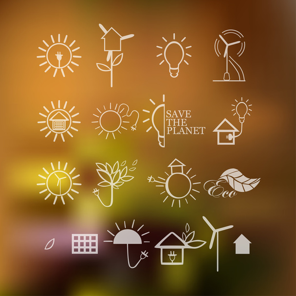 Ilustraciones con iconos de ecología, medio ambiente, energía verde y contaminación
 - Vector, imagen