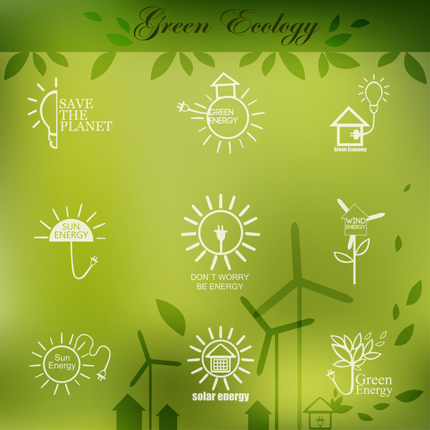 Illustraties met pictogrammen van ecologie, milieu, groene energie en vervuiling - Vector, afbeelding