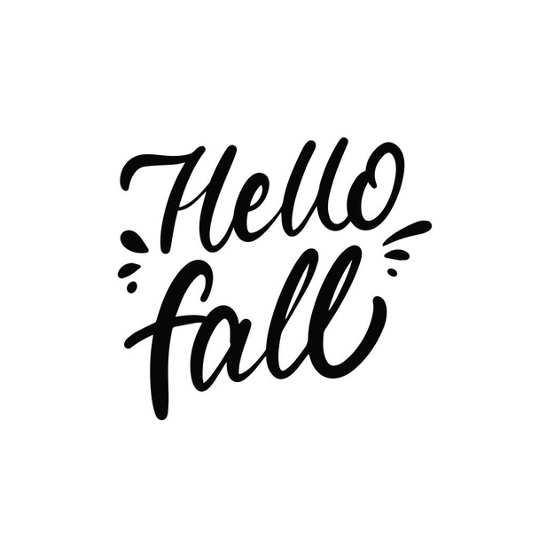 Hello Fall hand drawn black color modern calligraphy phrase. Vector art illustration isolated on white background. - Вектор, зображення