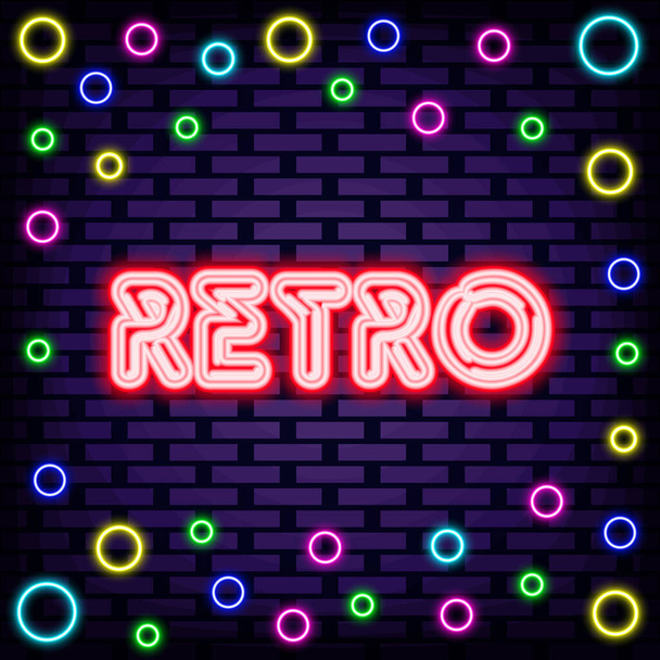 Retro Neon Sign Vector. Glowing with colorful neon light. Neon text. Isolated on black background. Vector Illustration - ベクター画像