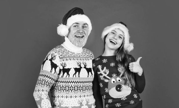Winter holidays. My dear daughter. Father and little kid celebrate new year. Family time. Holly jolly christmas. Dad and child having fun. Family bonds. Christmas tradition. Christmas eve concept. - Фото, изображение