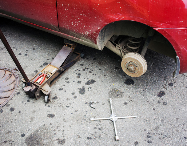 Repair car brake in garage - Photo, Image