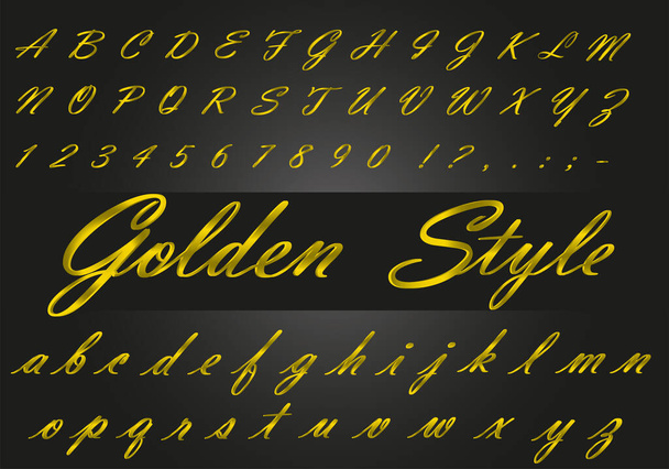 Elegáns arany ábécé nagybetűkkel és kisbetűkkel. Kézírás vektor abc. - Vektor, kép