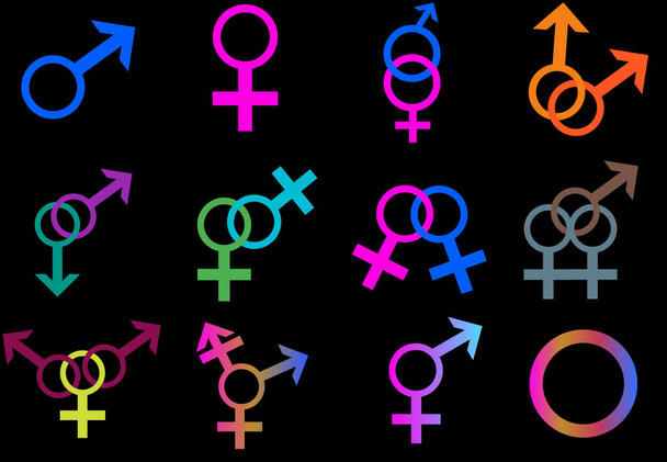 カラフルな性的指向アイコンのシンボルの形のロゴウェブサイト性別性的概念ウェブページボタンデザインピクトグラムユーザーインターフェイスアートイラストインフォグラフィック - 写真・画像