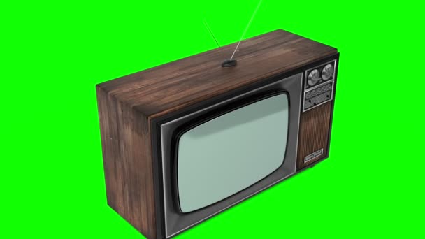 Receptor de TV de madera vintage con pantalla verde - Animación 3D 4k (3840x2160 px). - Imágenes, Vídeo