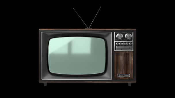Vintage drewniany odbiornik telewizyjny z zielonym ekranem na czarnym tle - animacja 3D 4k (3840x2160 px). - Materiał filmowy, wideo