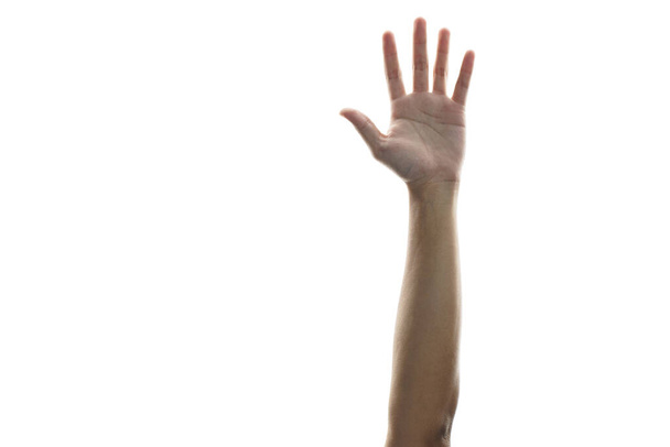 "Kädet ylhäällä keskimääräinen tuki, antautuminen tai äänestäminen isolaatti" - Valokuva, kuva