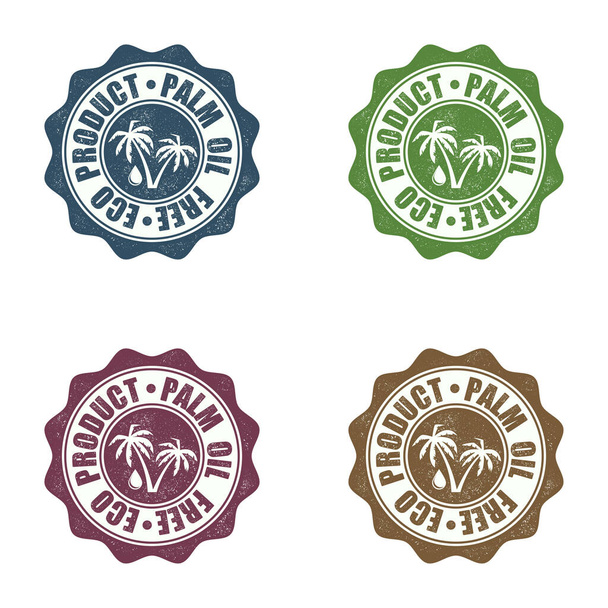 Négy pecsét készlet különböző színekben grunge pálmaolaj mentes ikon - Vektor, kép