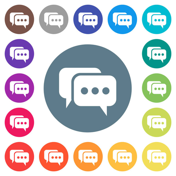 Two rounded square active chat bubbles solid flat white icons on round color backgrounds. 17 background color variations are included. - Vector, Image