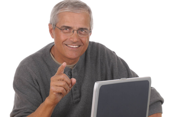  Hombre de mediana edad Laptop Apuntar  - Foto, Imagen
