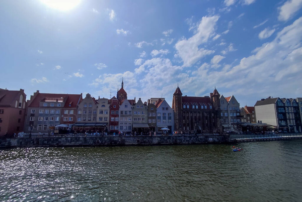 Gdansk Poland, July 19, 2022: View of old town Gdansk. Beautiful morning on the Motlava River. Gdansk view, travel destination in Poland - Photo, Image