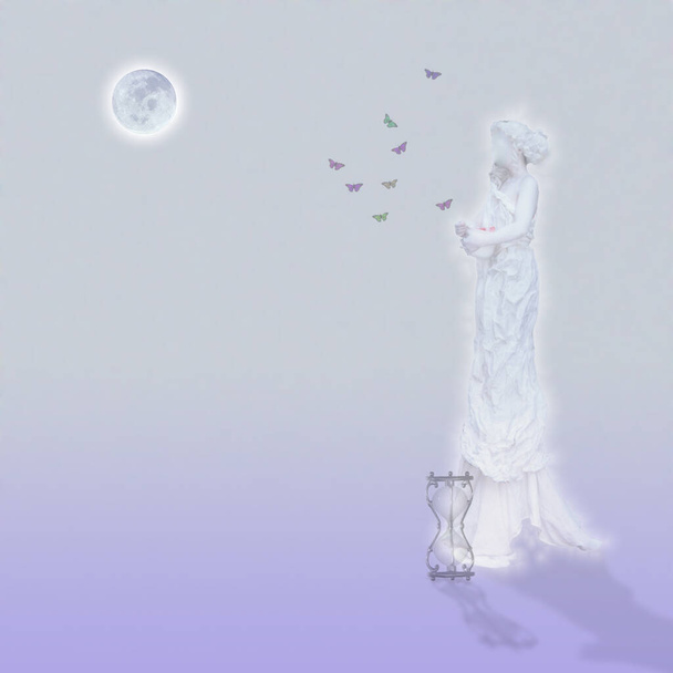 Statue en marbre au clair de lune, illustration conceptuelle abstraite - Photo, image