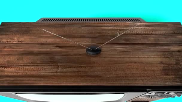 Receptor de TV de madera vintage con pantalla verde aislada sobre fondo azul - Animación 3D 4k (3840x2160 px). - Imágenes, Vídeo