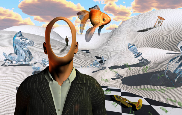 Muž bez tváře v surrealistické poušti  - Fotografie, Obrázek