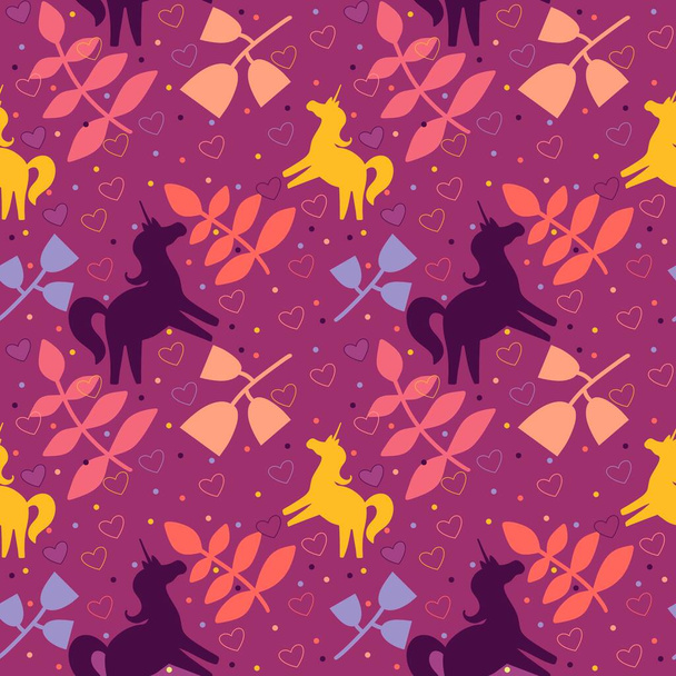 Cartoon animals seamless unicorn and flower pattern for wrapping paper and fabrics and linens and packaging and kids clothes print and kindergarten. High quality illustration - Photo, Image
