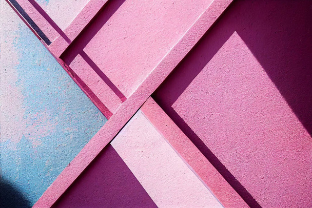 Una ilustración de pared texturizada envejecida con iluminación cinematográfica. Pintado pastel pared rosa de formas geométricas. - Foto, imagen