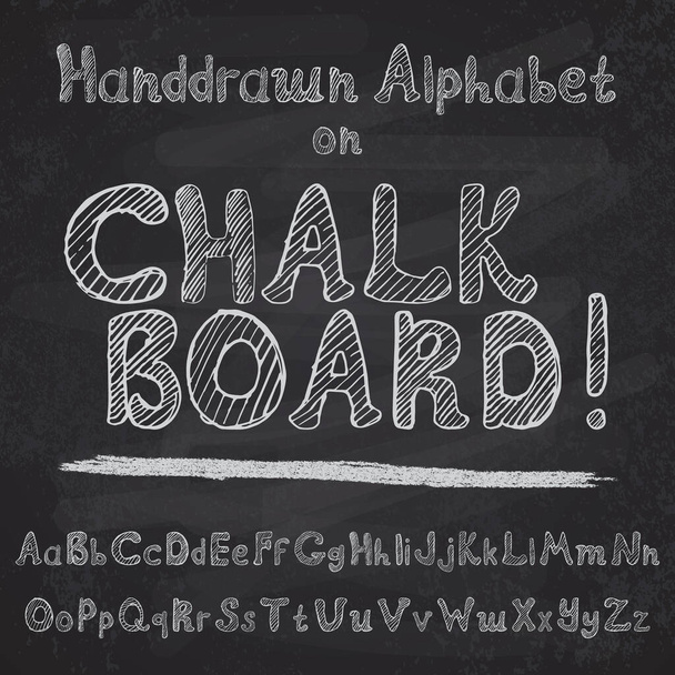 Hand drawn alphabet design on chalk board, rough vector font upper and lower case letters - Foto, Imagem