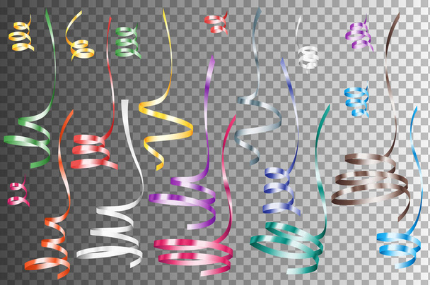 "Set Of Realistic Colorful Serpentine Ribbons. Isolated Vector Design Element. Holiday Decoration" - Foto, Imagen