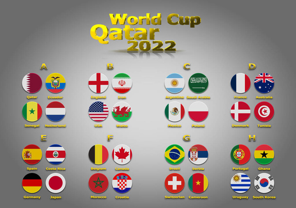 3d illustration groups of World Cup Qatar 2022 championship. All 32 qualifying countries. - Fotó, kép