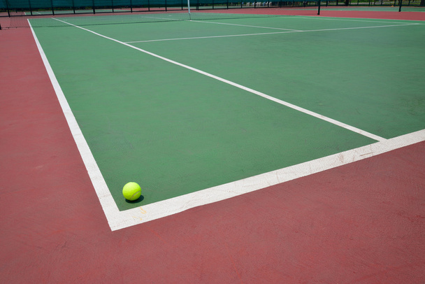 теннисный мяч на зеленой площадке
 - Фото, изображение