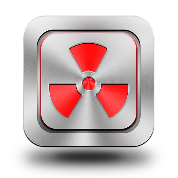 Radioaktywna aluminiowa ikona błyszcząca, przycisk, znak - Zdjęcie, obraz
