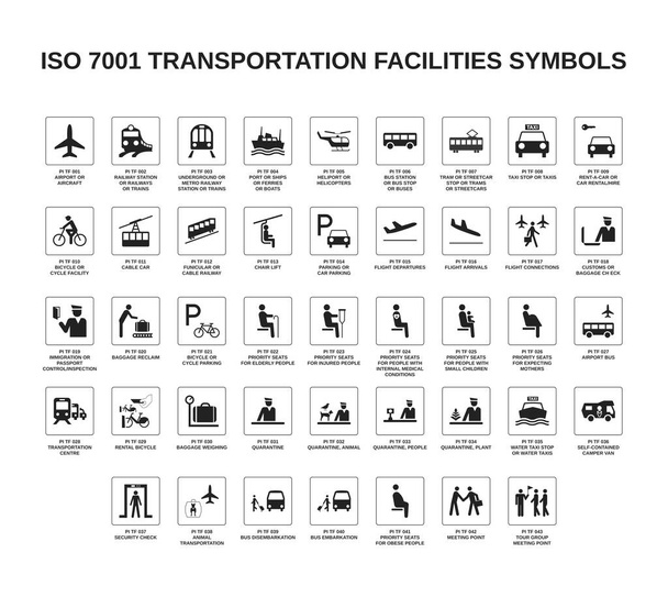 set of iso 7001 transportation facilities symbols on white background - Vector, Image