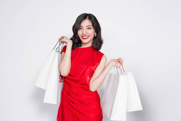 "Glamorous Summer Shopping Asian Lady Style With Red Dress" - Valokuva, kuva