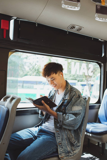 Transport. people in the bus. Writer journalism imagination novelist message concept - 写真・画像