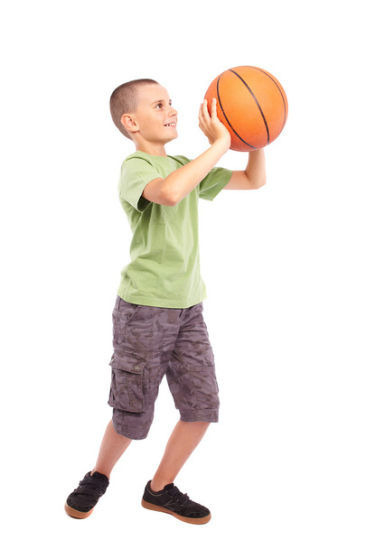 Child with basketball isolated on white background - Fotografie, Obrázek