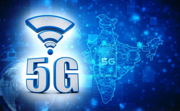 5G Network Internet Mobile Wireless Business concept, 5G mobile technology in India, Abstract 5G network technology background, Indian Map with High-speed 5G technology. 3d illustration  - Φωτογραφία, εικόνα