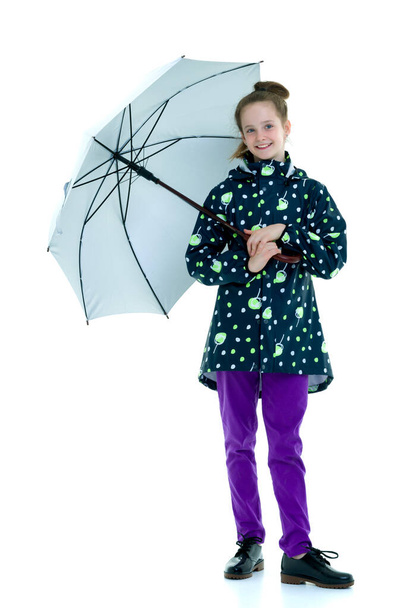 Cute little girl with umbrella. Weather forecast concept. - Zdjęcie, obraz