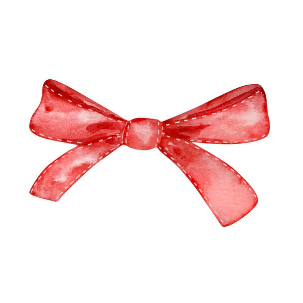 Watercolor christmas red bow for winter design - Photo, Image