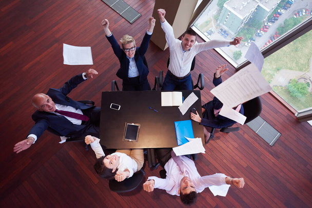 top view of business people group throwing documents in air - Fotoğraf, Görsel