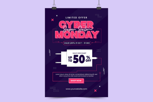 Cyber Monday poster ou modelo de design de panfleto fácil de personalizar design simples e elegante - Vetor, Imagem