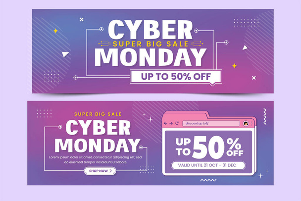Cyber Monday banner ads design template easy to customize simple and elegant design - Vector, Image