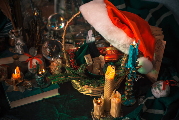Concept of Christmas atmosphere, divination, fate predictions, magical ball and other magic. Illustration of magical aesthetic - Photo, Image