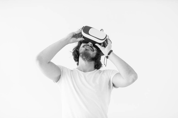 Man using headset of virtual reality - 写真・画像