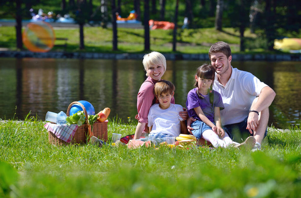 Famille heureuse jouant ensemble dans un pique-nique en plein air
 - Photo, image