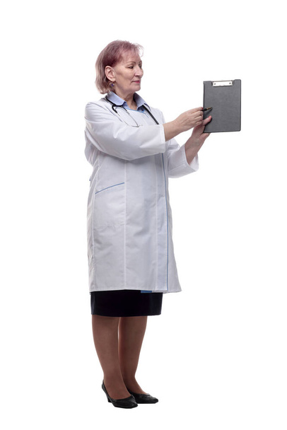 female therapist with a clipboard . isolated on a white - Photo, Image
