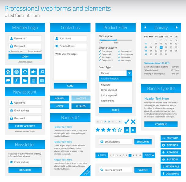 Professionele reeks van webformulieren en elementen - Vector, afbeelding