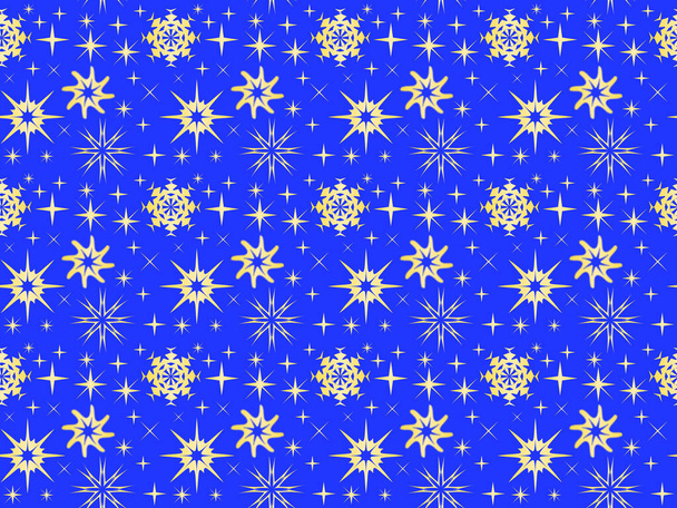 Зимовий безшовний візерунок із золотими градієнтними сніжинками на яскраво-синьому тлі
 - Фото, зображення
