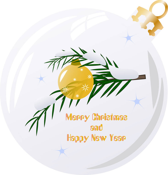 Ano Novo e composição de Natal com ramo de pinho decorado em bugiganga de vidro - Vetor, Imagem
