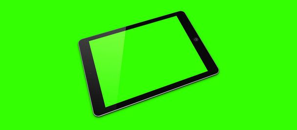 "Mockup image of 3d rendering White tablet pc or smartphone with blank green  screen on green background. fit for using design element." - Valokuva, kuva