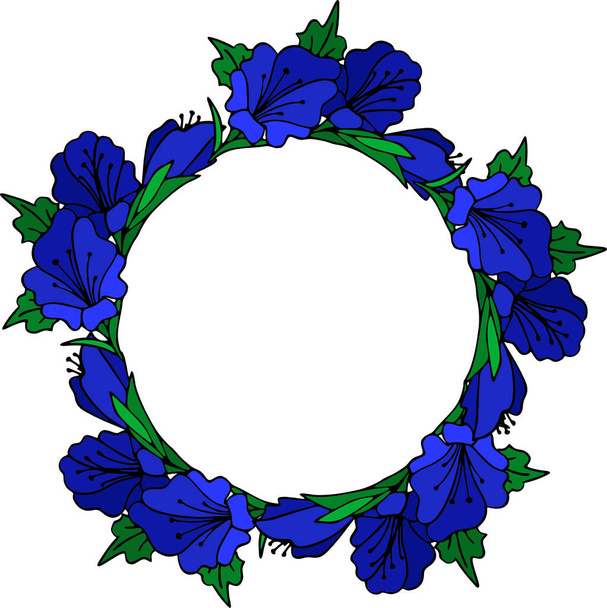 floral frame of large blue flower buds on a white background, border, postcard, design - Vector, Image