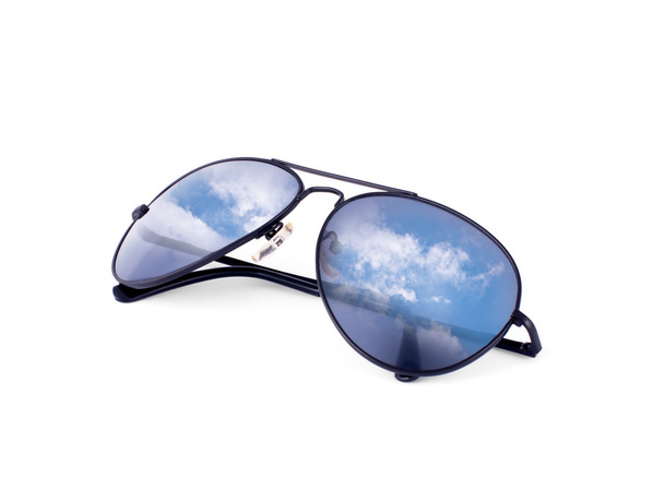 Aviator sunglasses with sky reflection isolated - Photo, Image