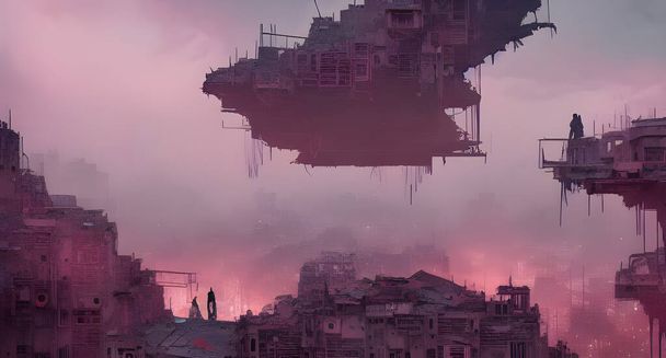 illustration of post-apocalytic city, destroyed after war, fantasy digital art - Photo, Image
